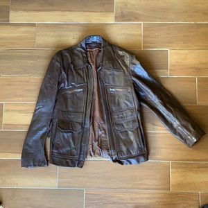 Vintage Genuine Leather Men’s Small Utility Jacket  Military Coat